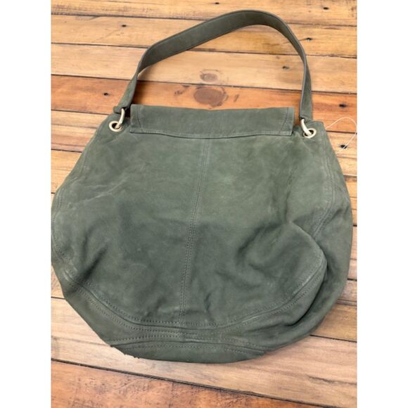 Talbots Suede Saddle Hobo Duffel Bag Large Moss Green Giftable NWOT - Picture 3 of 9